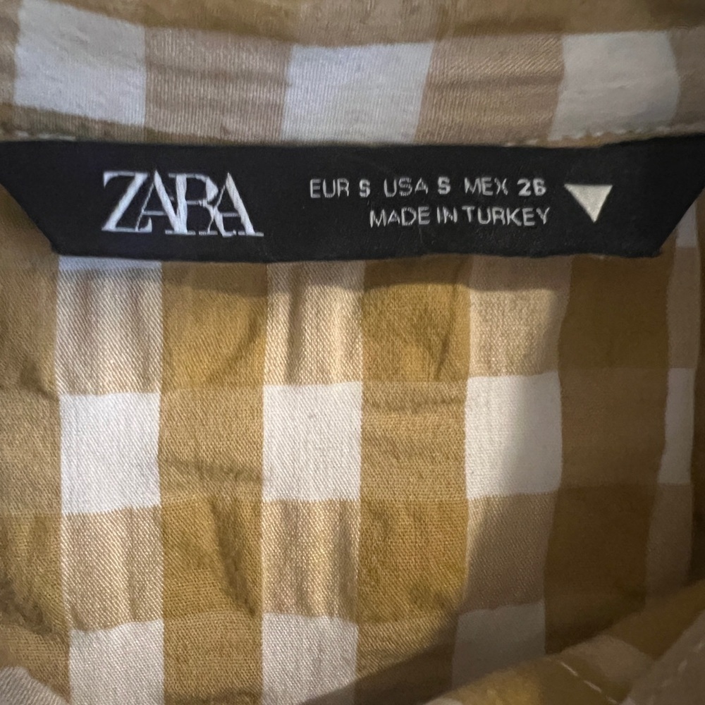 Zara Gingham Button-Up Cropped Shirt with Adjustable Drawstring Hem- Size S - Picture 4 of 7